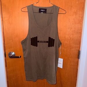 Mens L Barry’s Bootcamp Olive Green Tank Top